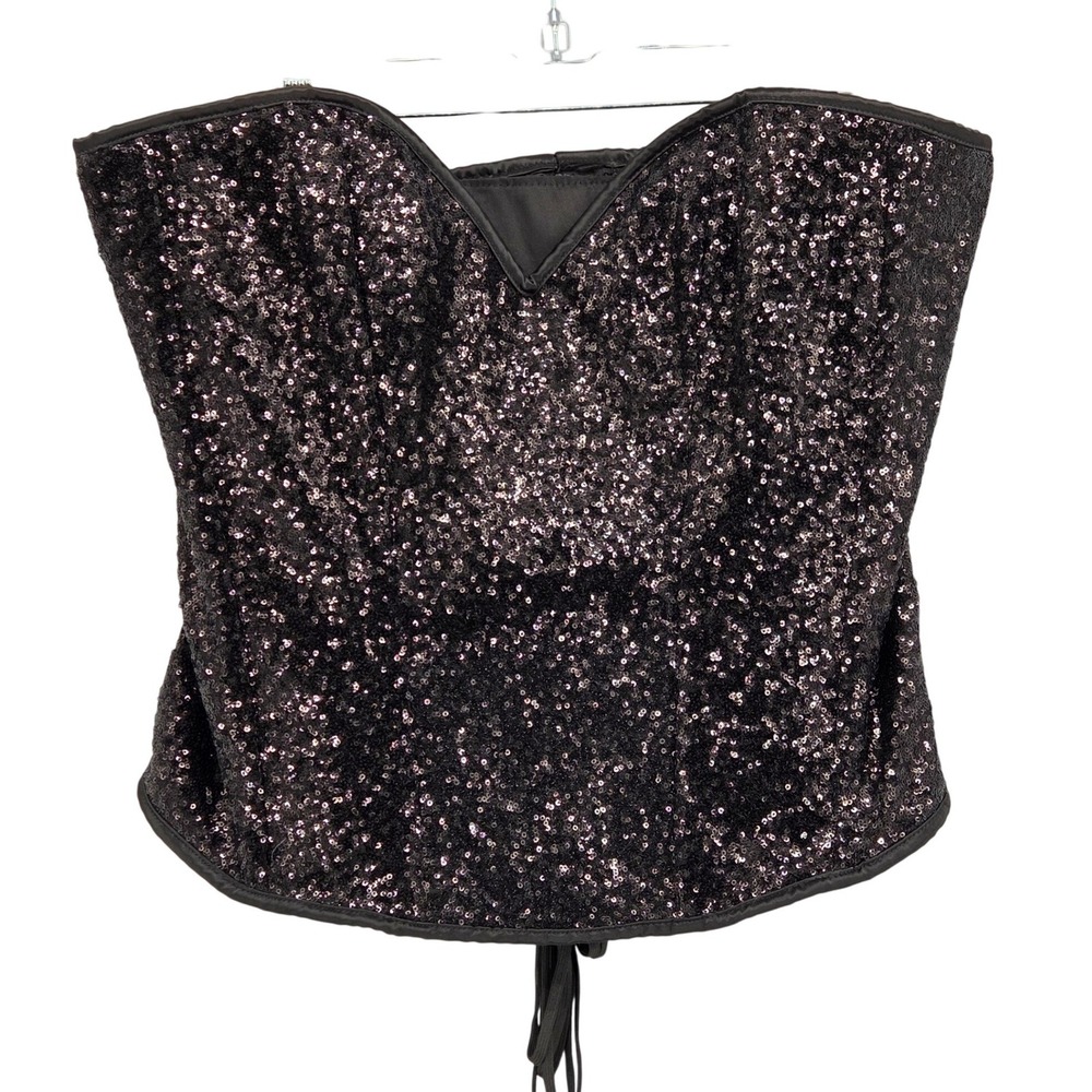 NEW Top Drawer by Daisy Corsets Sequin Corset Top 4XL Black Lace Up & Zip Back